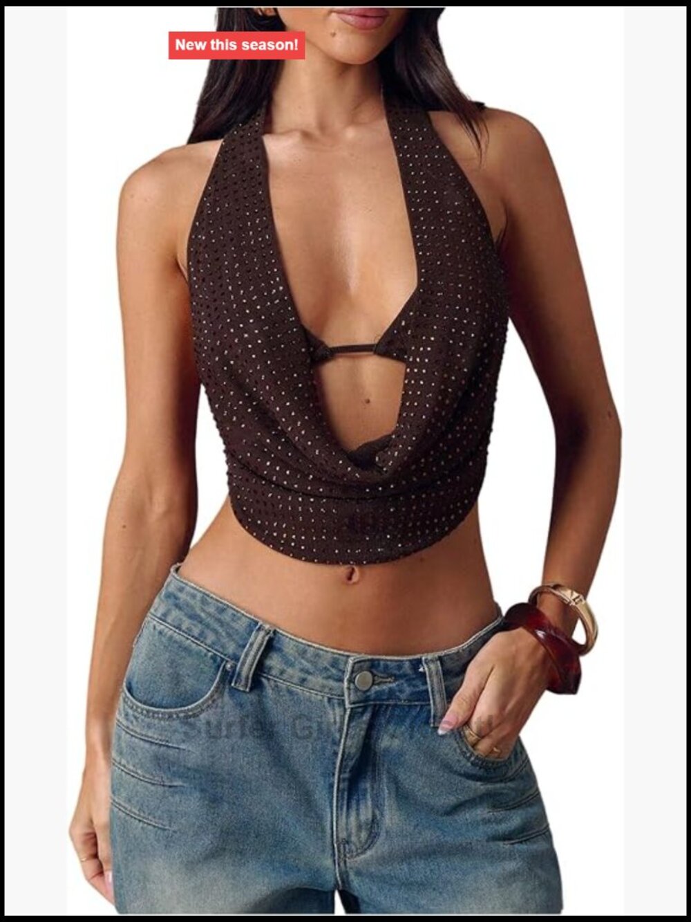 SweatyRocks Rhinestone Halter Tank Top Sleeveless Party Top Y2K Festival Outfit